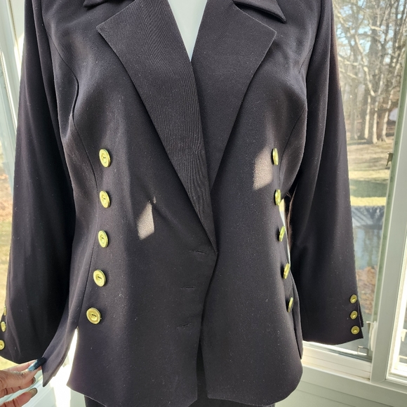 Monroe & Main Black Double Breasted Gold Button Maxi Pencil Skirt Suit - Picture 14 of 16